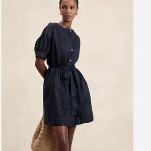 Banana Republic navy blue button front mini tie waist shirt dress XL